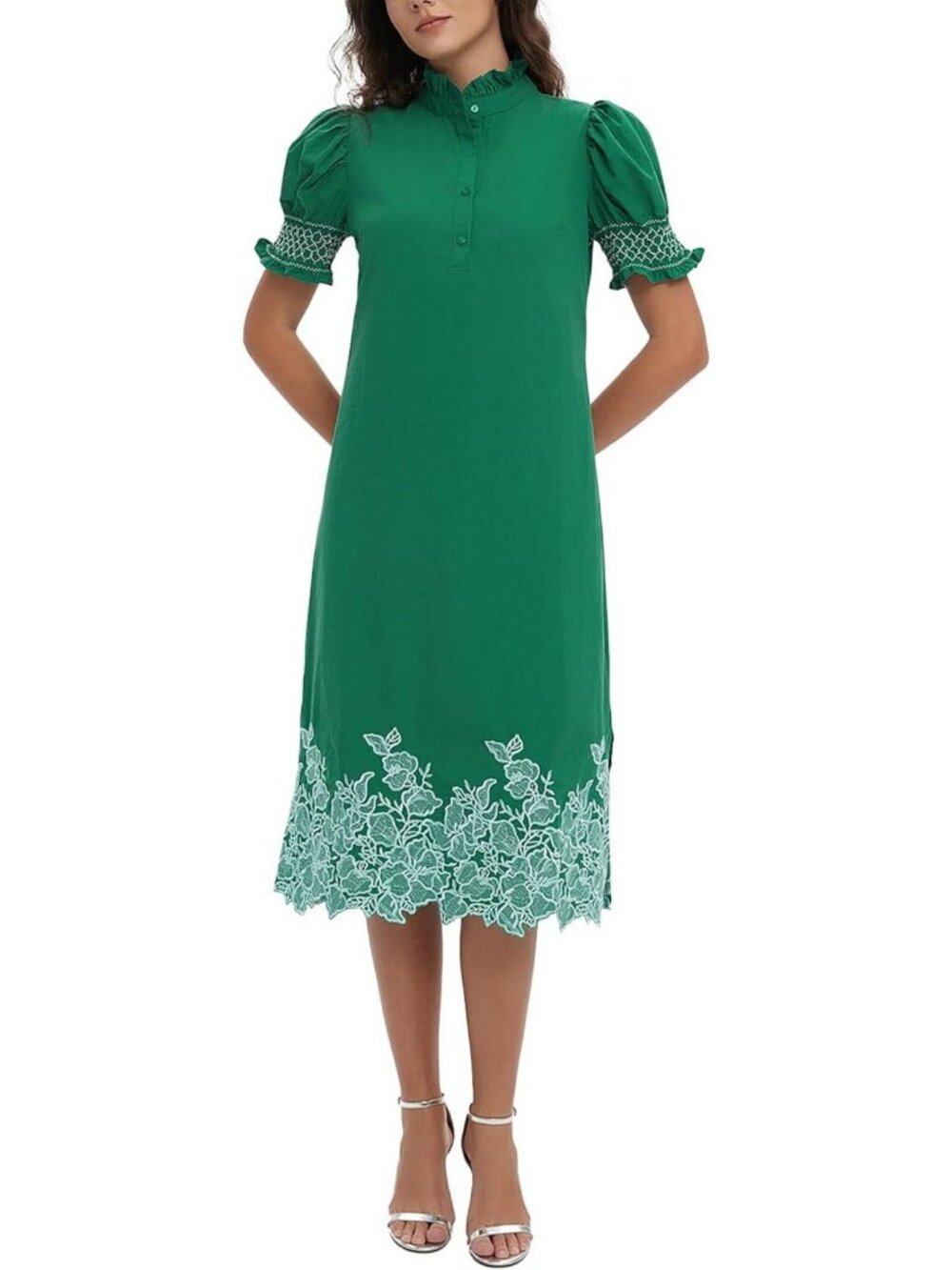 Floral Embroidered Midi Shirt Dress for Women - Stylish Button Down Design